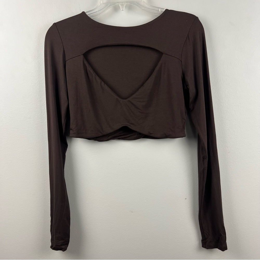 Lori Harvey Naked Wardrobe Brown Top with Front Cutout - Picture 2 of 5